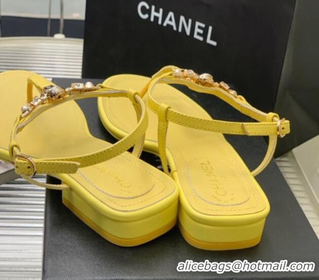 Good Product Chanel Lambskin Flat Sandals with Love Charm G39674 Yellow 122752