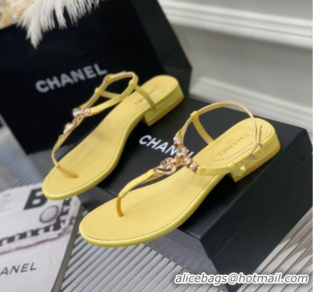 Good Product Chanel Lambskin Flat Sandals with Love Charm G39674 Yellow 122752