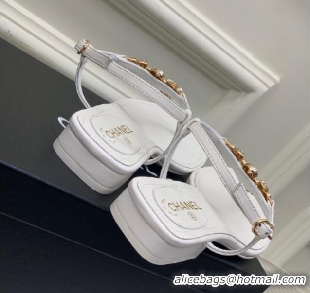 Good Quality Chanel Lambskin Flat Sandals with Love Charm G39674 White 122753