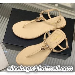 Unique Style Chanel Lambskin Flat Sandals with Love Charm G39674 Nude 122754