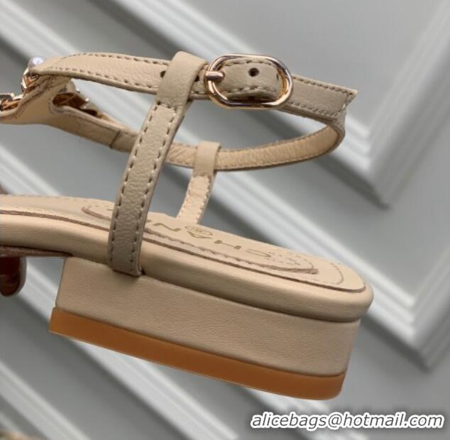 Unique Style Chanel Lambskin Flat Sandals with Love Charm G39674 Nude 122754