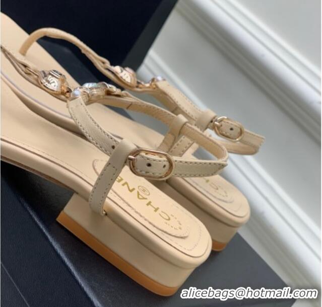 Unique Style Chanel Lambskin Flat Sandals with Love Charm G39674 Nude 122754