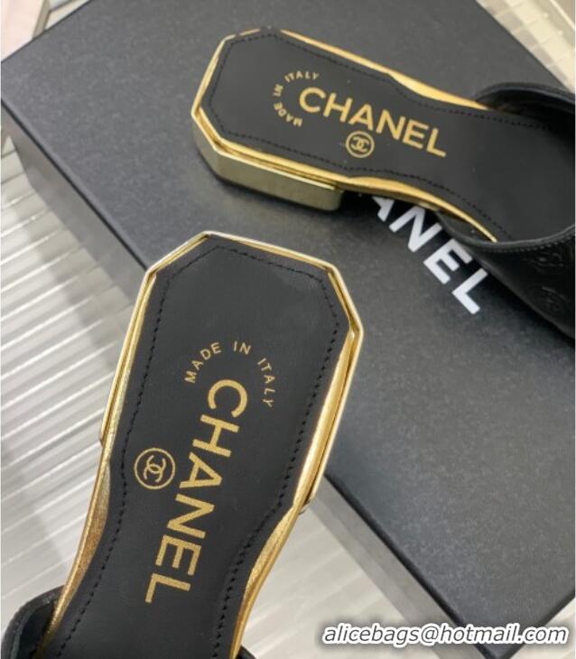 Best Product Chanel Camellia Embossed Calfskin Slide Sandals Black 122806