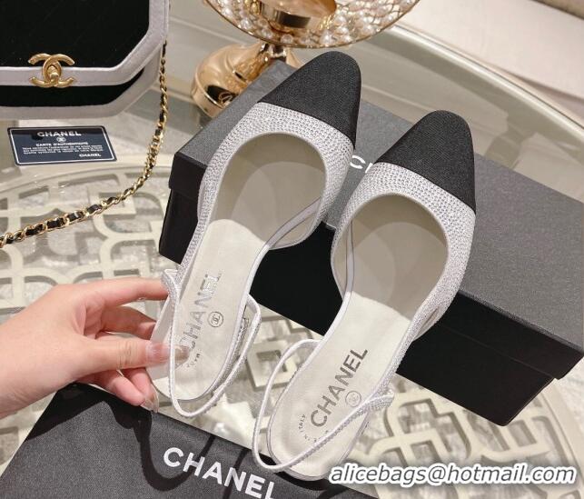 Perfect Chanel Crystal Flat Slingback G31319 White 122812