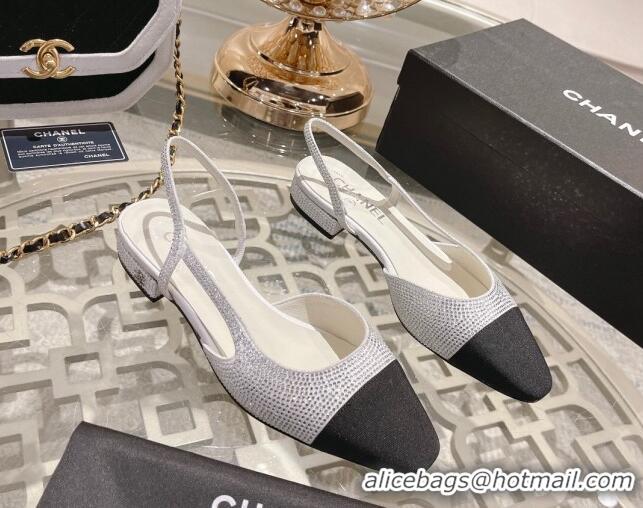 Perfect Chanel Crystal Flat Slingback G31319 White 122812