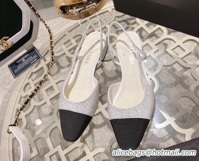 Perfect Chanel Crystal Flat Slingback G31319 White 122812