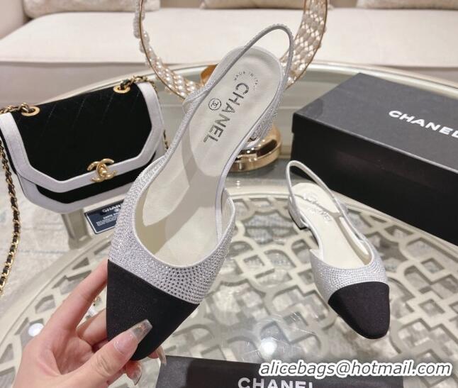 Perfect Chanel Crystal Flat Slingback G31319 White 122812