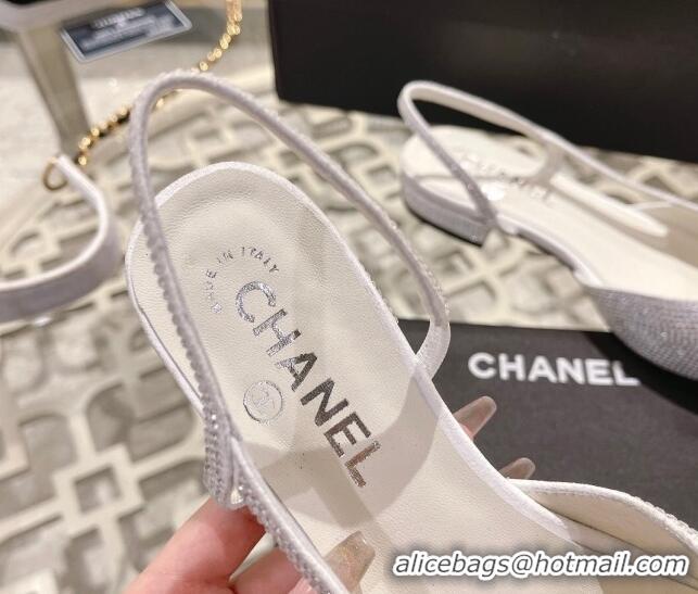 Perfect Chanel Crystal Flat Slingback G31319 White 122812