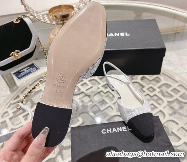 Perfect Chanel Crystal Flat Slingback G31319 White 122812