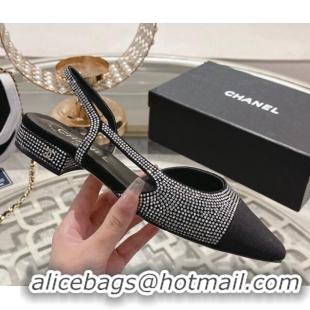 Best Price Chanel Crystal Flat Slingback G31319 Black 122813