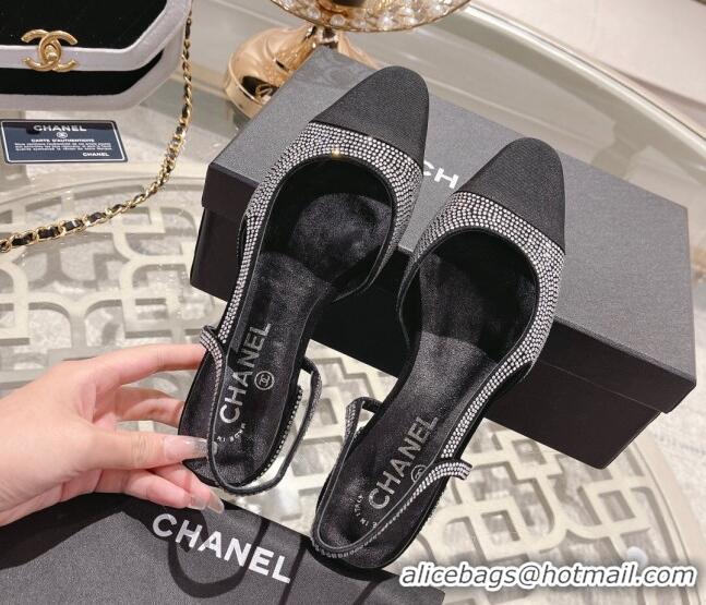 Best Price Chanel Crystal Flat Slingback G31319 Black 122813