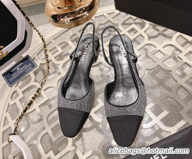 Best Price Chanel Crystal Flat Slingback G31319 Black 122813