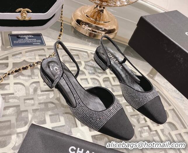 Best Price Chanel Crystal Flat Slingback G31319 Black 122813