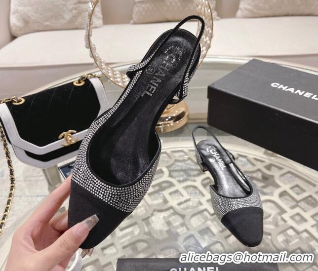 Best Price Chanel Crystal Flat Slingback G31319 Black 122813