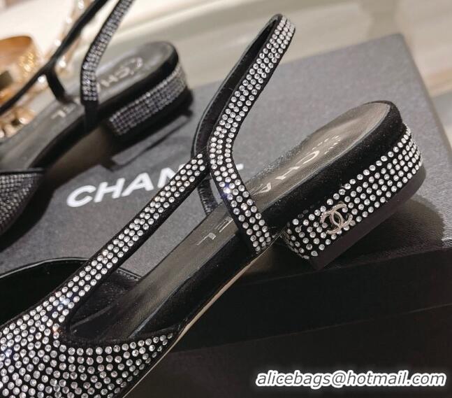 Best Price Chanel Crystal Flat Slingback G31319 Black 122813