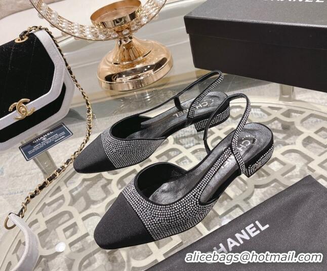 Best Price Chanel Crystal Flat Slingback G31319 Black 122813