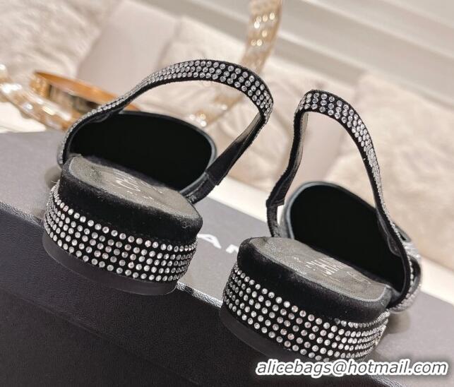 Best Price Chanel Crystal Flat Slingback G31319 Black 122813