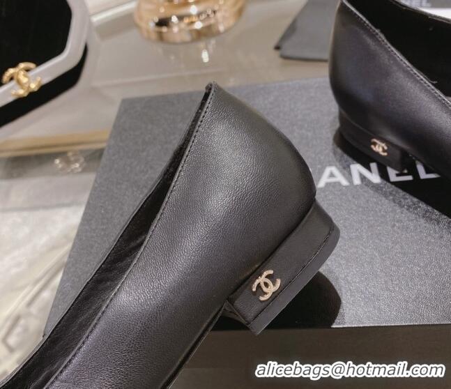 Shop Duplicate Chanel Lambskin & Grosgrain Flat Ballerinas Black 122814