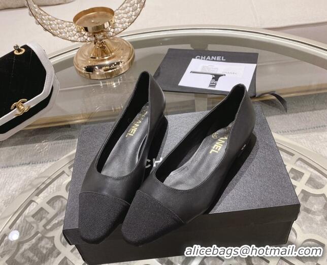 Shop Duplicate Chanel Lambskin & Grosgrain Flat Ballerinas Black 122814