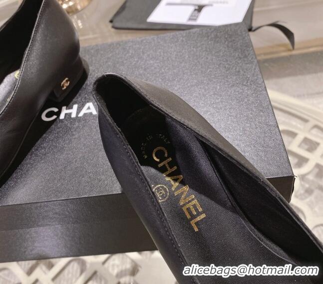 Shop Duplicate Chanel Lambskin & Grosgrain Flat Ballerinas Black 122814