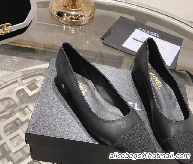 Shop Duplicate Chanel Lambskin & Grosgrain Flat Ballerinas Black 122814