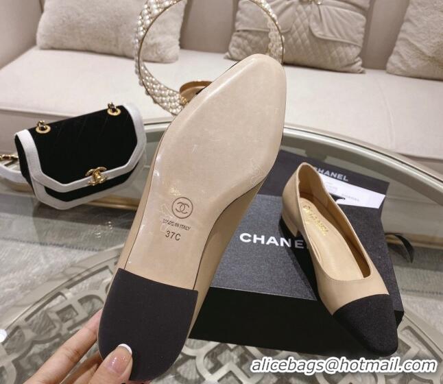 Fashion Chanel Lambskin & Grosgrain Flat Ballerinas Beige 122815