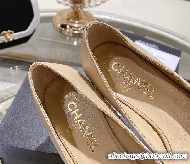 Fashion Chanel Lambskin & Grosgrain Flat Ballerinas Beige 122815