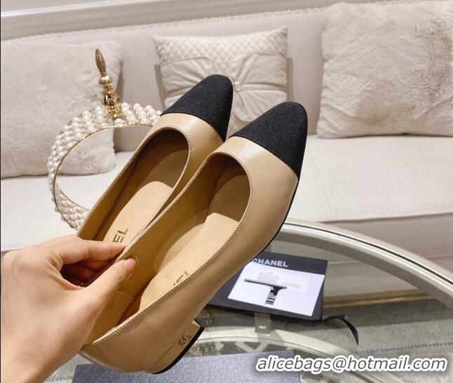 Fashion Chanel Lambskin & Grosgrain Flat Ballerinas Beige 122815