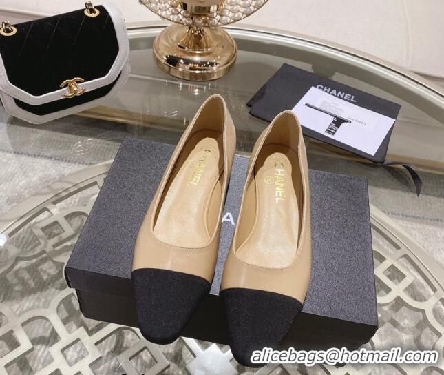 Fashion Chanel Lambskin & Grosgrain Flat Ballerinas Beige 122815