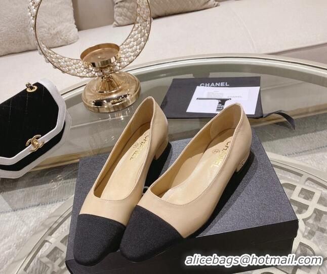 Fashion Chanel Lambskin & Grosgrain Flat Ballerinas Beige 122815