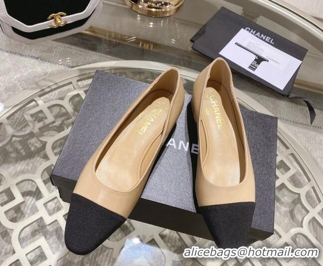 Fashion Chanel Lambskin & Grosgrain Flat Ballerinas Beige 122815