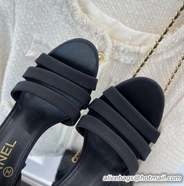 Purchase Chanel Silk High Heel Sandals 8.5cm with Pearl Black 122816