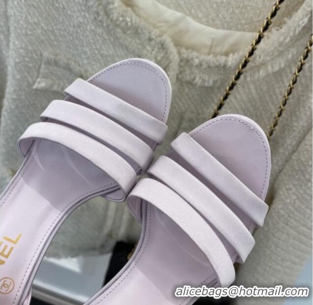 Luxury Chanel Silk High Heel Sandals 8.5cm with Pearl Light Purple 122817