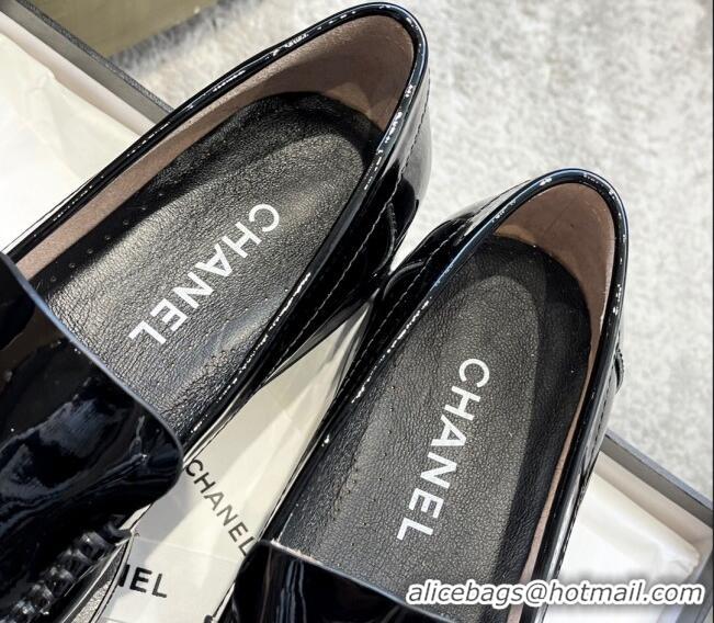 Luxury Chanel Patent Leather Loafers with Pearl CC Black 122820