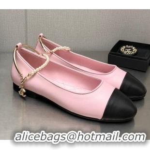 Grade Chanel Shiny Lambskin Ballerinas with Pearls G38986 Pink