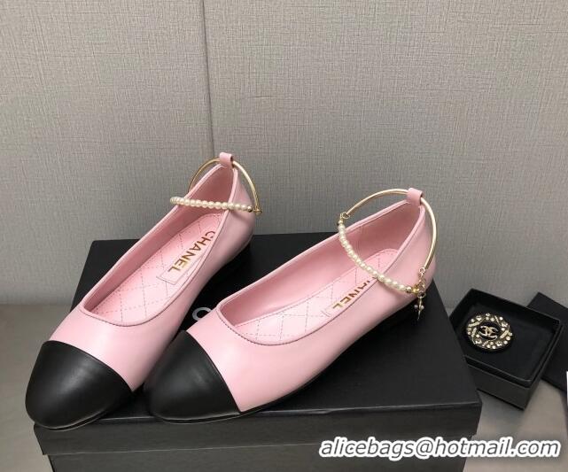 Grade Chanel Shiny Lambskin Ballerinas with Pearls G38986 Pink