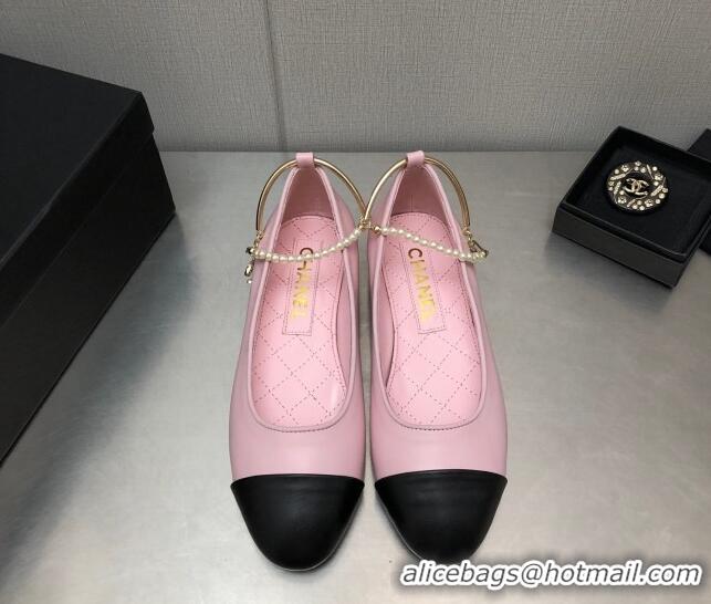 Grade Chanel Shiny Lambskin Ballerinas with Pearls G38986 Pink