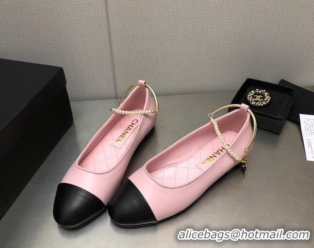 Grade Chanel Shiny Lambskin Ballerinas with Pearls G38986 Pink