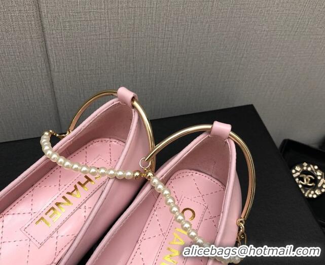 Grade Chanel Shiny Lambskin Ballerinas with Pearls G38986 Pink