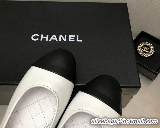 Top Design Chanel Shiny Lambskin Ballerinas with Pearls G38986 White