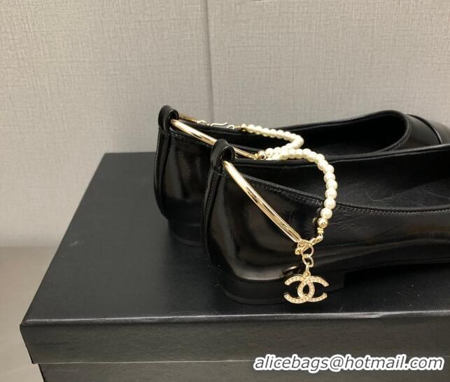 Best Product Chanel Shiny Lambskin Ballerinas with Pearls G38986 Black