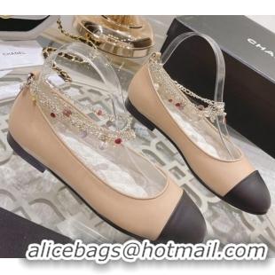 Luxurious Chanel Calfskin Ballerinas with Chain G38986 Beige 122826