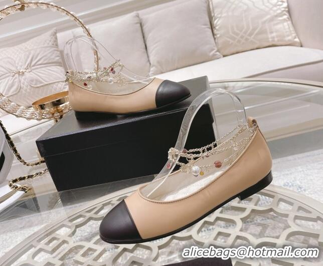 Luxurious Chanel Calfskin Ballerinas with Chain G38986 Beige 122826