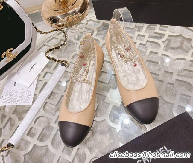 Luxurious Chanel Calfskin Ballerinas with Chain G38986 Beige 122826