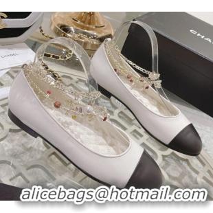 Low Cost Chanel Calfskin Ballerinas with Chain G38986 White 122827