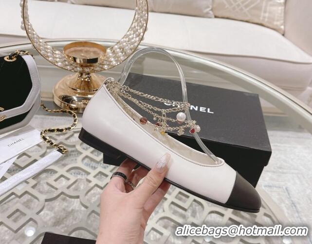 Low Cost Chanel Calfskin Ballerinas with Chain G38986 White 122827