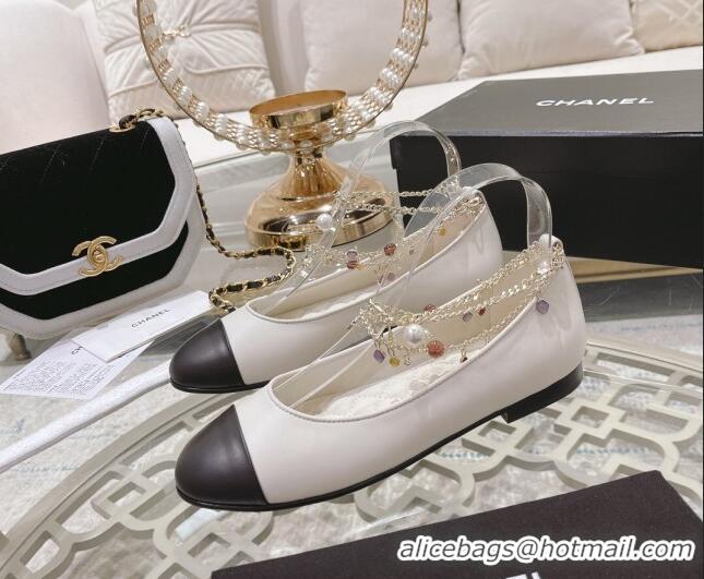 Low Cost Chanel Calfskin Ballerinas with Chain G38986 White 122827