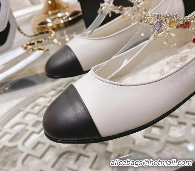 Low Cost Chanel Calfskin Ballerinas with Chain G38986 White 122827