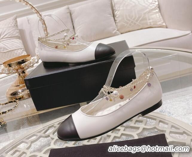 Low Cost Chanel Calfskin Ballerinas with Chain G38986 White 122827