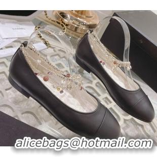 Unique Style Chanel Calfskin Ballerinas with Chain G38986 Black 122828